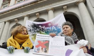 16/1/24 - Concentración de diversos colectivos LGTBI contra el nombramiento de Isabel García como directora del Instituto de las Mujeres, el pasado martes 9 de enero en la entrada del Ministerio de Igualdad en Madrid.