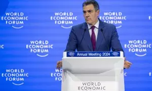 El presidente del Gobierno, Pedro Sánchez, durante su intervención en la 54 edición del Foro económico de Davos.