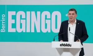 El coordinador general de EH Bildu, Arnaldo Otegui, ofrece una rueda de prensa tras presidir la Mesa Política del partido, a 19 de junio de 2023, en San Sebastián, Gipuzkoa, País Vasco (España).