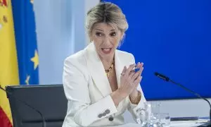 06/02/2024 La vicepresidenta segunda y ministra de Trabajo y Economía Social, Yolanda Díaz en el Palacio de la Moncloa, hoy en Madrid.