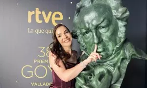 La presentadora Inés Hernand, de RTVE Play, durante la gala de los premios Goya 2024.