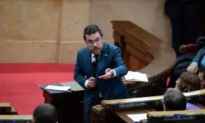 El presidente de la Generalitat, Pere Aragonés en una sesión de control, en el Parlament.