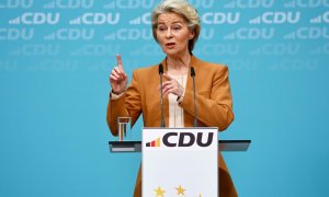 21/2/24 - La presidenta de la Comisión Europea, Ursula von der Leyen, asiste a una conferencia de prensa mientras el partido Unión Demócrata Cristiana (CDU) anuncia su candidato para las elecciones europeas, en Berlín, Alemania, el 19 de febrero de 2024.