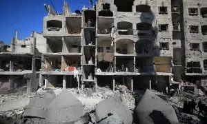 Edificio destruido en el sur de Gaza, a 22 de febrero de 2024