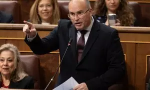 El portavoz del PP en el Congreso, Miguel Tellado, interviene durante una sesión de control al Gobierno, en el Congreso, a 28 de febrero de 2024, en Madrid.