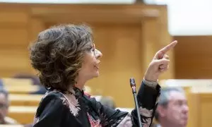 La vicepresidenta primera y ministra de Hacienda, María Jesús Montero, durante una sesión de control al Gobierno, en el Senado, a 5 de marzo de 2024