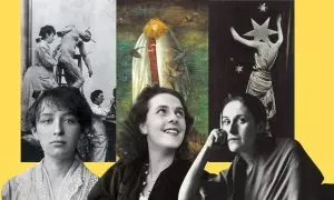 Camille Claudel, Leonora Carrington y Dora Maar con una de sus obras en segundo plano.