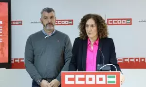 Nuria López (CCOO) y Óskar Martín (UGT).