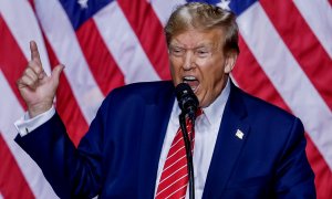 Donald Trump habla durante un evento de campaña en el Forum River Center en Rome, Georgia, EE UU. 9-03-2024.