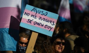 Varias personas protestan durante una manifestación en defensa de las leyes LGTBI+ y trans de la Comunidad de Madrid, a 17 de diciembre de 2023.