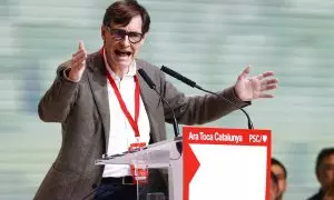 El primer secretario del PSC, Salvador Illa, interviene en la clausura del XV Congreso de los socialistas catalanes, a 17 de marzo de 2024.