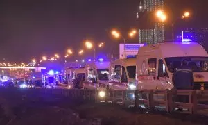 Ambulancias en el lugar del atentado, a 22 de marzo de 2024