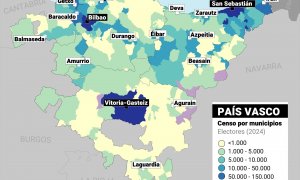 27/03/2024 Mapa que representa el censo electoral para las elecciones que se celebrarán el próximo 21 de abril de 2024 en Euskadi.