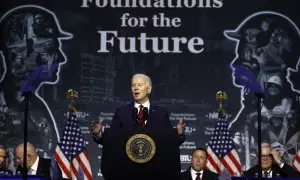 El presidente de los Estados Unidos, Joe Biden, pronuncia un discurso en la Conferencia Legislativa de los Sindicatos de la Construcción de América del Norte (NABTU) en el Washington Hilton el 24 de abril de 2024 en Washington.