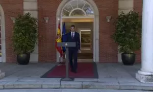 El presidente del Gobierno, Pedro Sánchez, durante su discurso en La Moncloa, en Madrid, a 29 de abril de 2024.