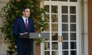 Pedro Sánchez comparece en La Moncloa para comunicar que continua al frente de la presidencia del Gobierno este lunes 19 de abril de 2024.