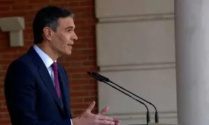 El presidente del Gobierno, Pedro Sánchez, comparece en el Complejo de la Moncloa, a 29 de abril de 2024, en Madrid