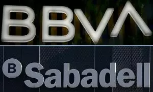 Los logos del BBVA y del Banco Sabadell.