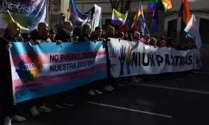 Manifestación en defensa de la ley LGTBI y la ley trans de la Comunidad de Madrid, a 17 de diciembre de 2023, en Madrid.