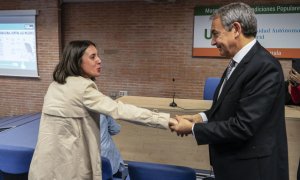 El expresidente del gobierno José Luis Rodriguez Zapatero y la exministra Irene Montero suman su apoyo y firma a la iniciativa "Mi voz, mi decisión por el derecho al aborto seguro, gratuito y accesible en toda la UE", este miércole sen el centro cultura