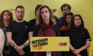 La cap de llista de la CUP, Laia Estrada, durant la compareixença per valorar els resultats del 12-M