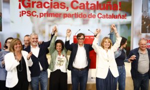 El candidato a la presidencia de la Generalitat por l PSC, Salvador Illa, tras conocer los resultados electorales este domingo 12 de mayo.