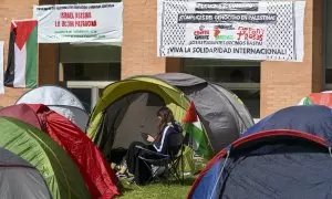 Estudiantes de la Complutense acampan en el campus de Ciudad Universitaria en Madrid, en apoyo a Palestina, a 8 de mayo de 2024.