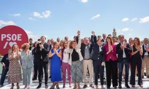 Montero, Ribera y Espadas, junto con los candidatos del PSOE a las europeas.