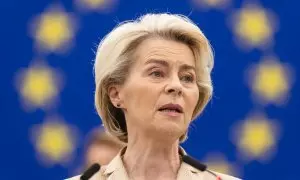 Ursula von der Leyen, Presidenta de la Comisión Europea, comparece en el hemiciclo del Parlamento Europeo, a 28 de febrero de 2024, Francia, Estrasburgo.