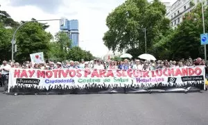 La cabeza de la manifestación para defender la sanidad pública, a 19 de mayo de 2024, en Madrid.