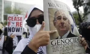 Protesta en apoyo del pueblo palestino frente a la Embajada de Estados Unidos en Yakarta, Indonesia, el 17 de mayo de 2024.