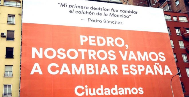 Ciudadanos, obligado por la Junta Electoral a retirar una lona de propaganda contra Sánchez