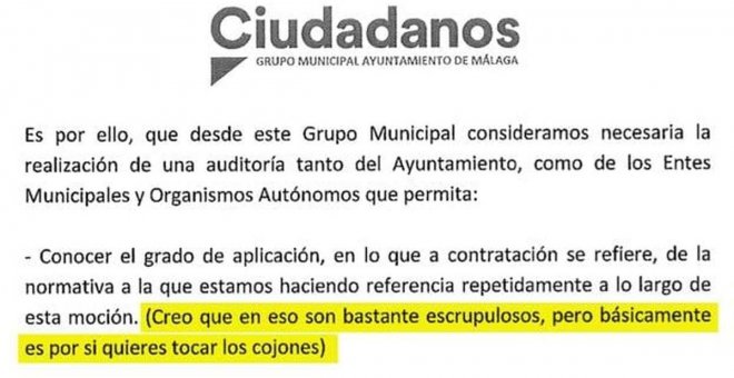 Cs presenta una propuesta al Ayuntamiento de Málaga para "tocar los cojones" al PP