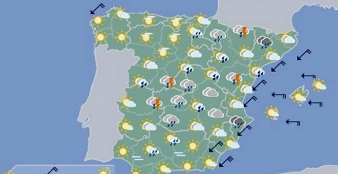 Este sábado, tormentas fuertes en el centro, sur y este peninsular, y en Baleares