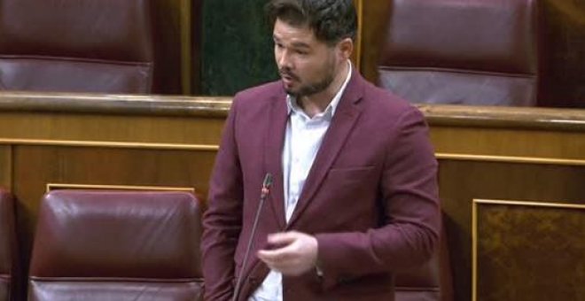 Rufián confirma el "no" de ERC a la prórroga; denuncia el "chantaje" del Gobierno y manda varios recados a UP