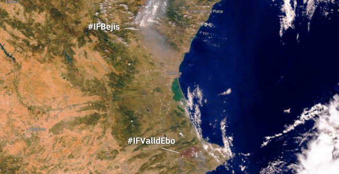 Un satélite capta el humo de los incendios en València desde el espacio