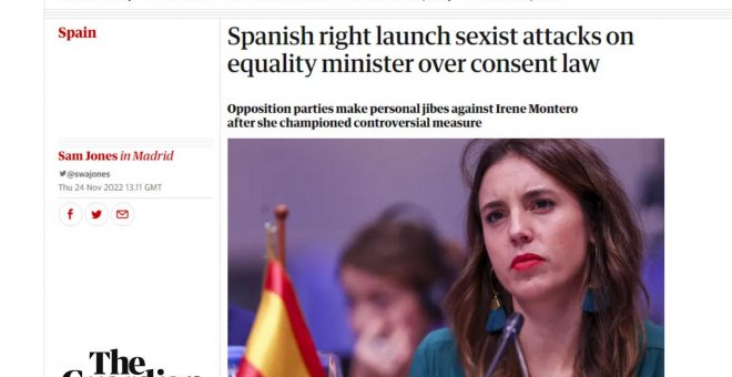 'The Guardian' se hace eco de los ataques a Irene Montero: "La derecha española lanza insultos sexistas y personales"