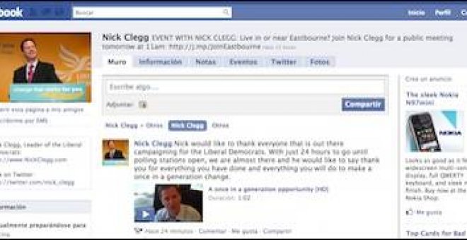 Facebook le da la victoria a Clegg