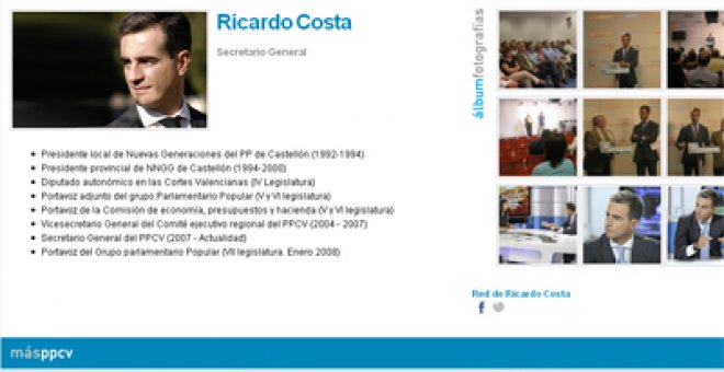 Costa sigue como secretario general hasta en la web del PPCV