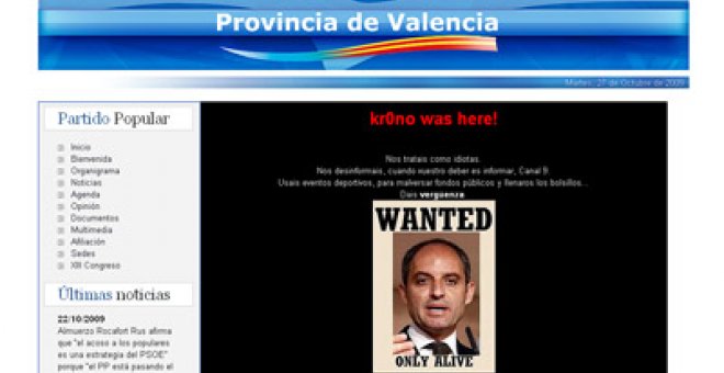 El PP valenciano denunciará el "vandálico y radical" ataque a su página web