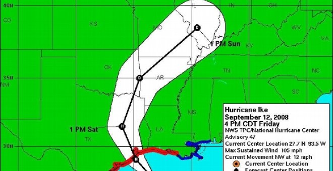 El ojo del huracán "Ike" toca tierra en Galveston y va hacia Houston