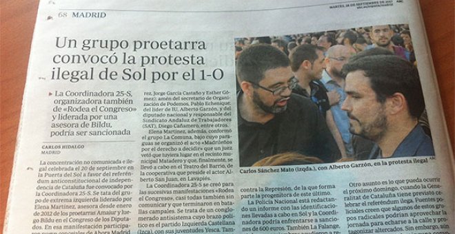 Garzón y Sánchez Mato exigen una rectificación a 'ABC' por vincularlos "con la violencia y el terrorismo"
