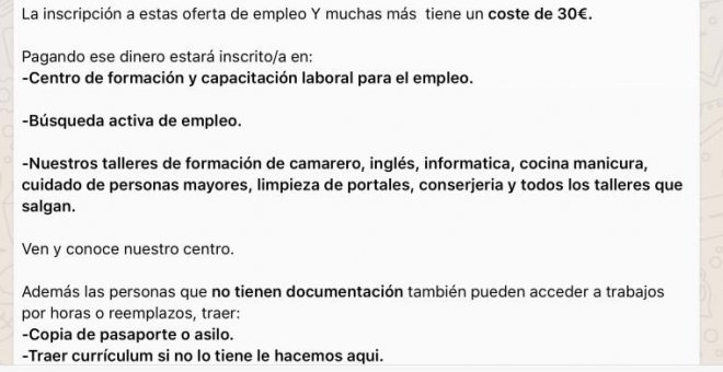 Una empresa cobra 30 euros por una entrevista a trabajadores sin papeles