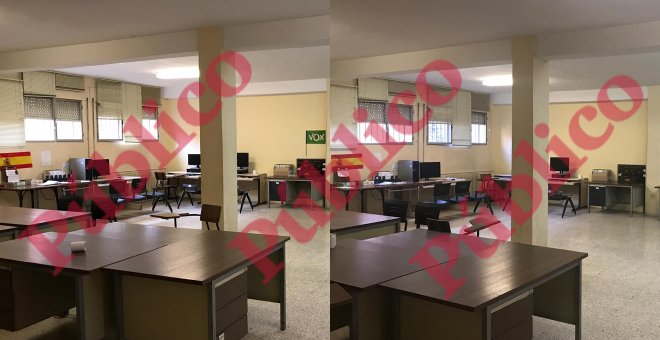 La comisaría Villa de Vallecas investiga quién puso el cartel de Vox en su "Sala de Breefing"