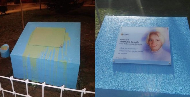 Acto vandálico a la memoria de Sandra Palo: pintan su placa de homenaje en Getafe