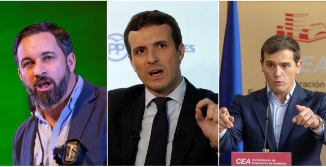 Abascal, Casado y Rivera cuestionan la legitimidad de Sánchez y se autoproclaman voz de la "España libre"