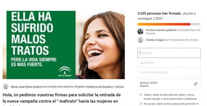 Más de 2.000 firmas piden la retirada de la campaña contra la violencia de género de la Junta de Andalucía