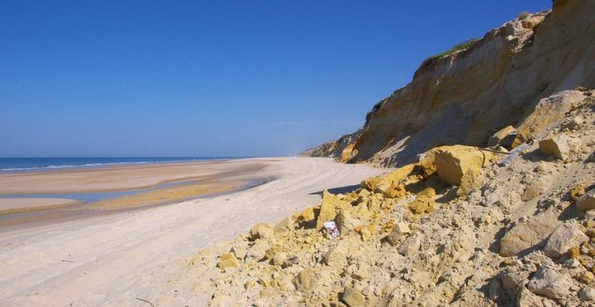 Las obras ilegales de un camino hacia la playa dañan un acantilado protegido de Doñana