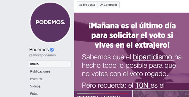 Podemos, obligado a retirar la publicidad de Facebook por adelantarse a la campaña