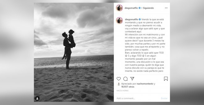 Diego Matamoros defiende su amor y su matrimonio con Estela Grande